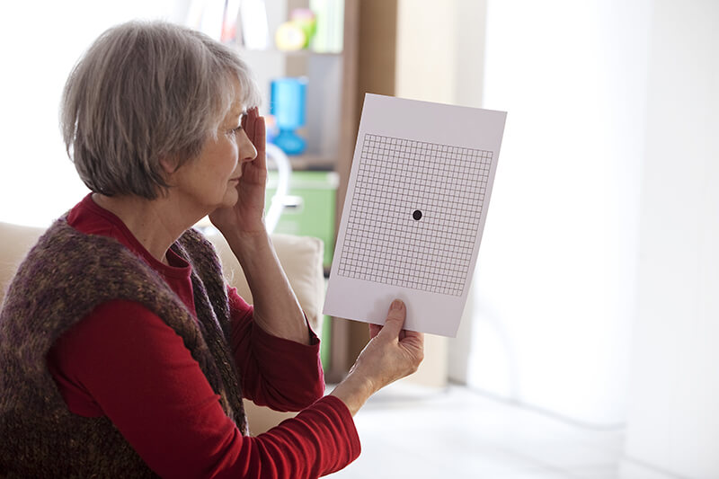 Woman Testing For Macular Degeneration With an Amsler Grid